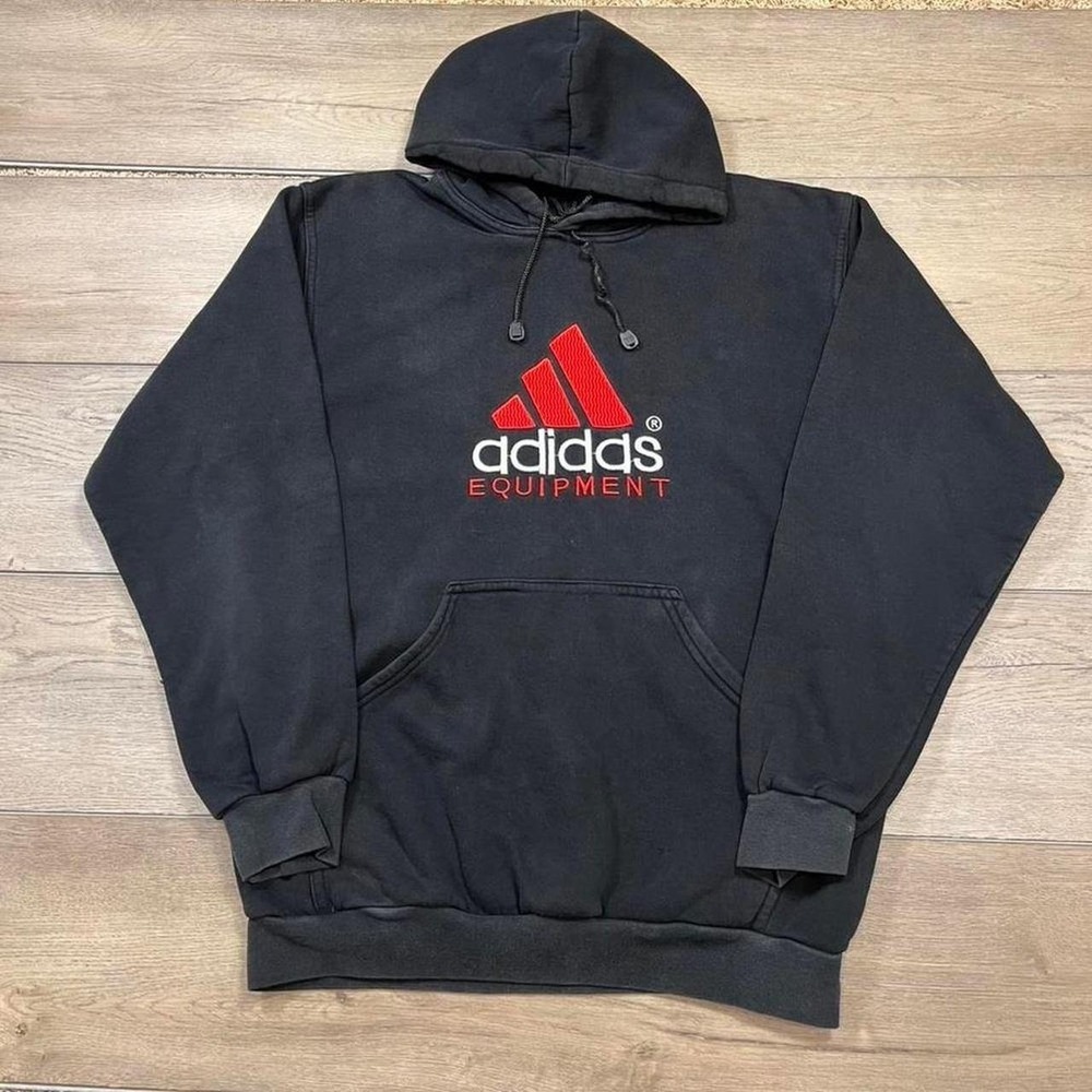 Adidas Equipment Hoodie Mens Black Vintage Embroidered Logo Large